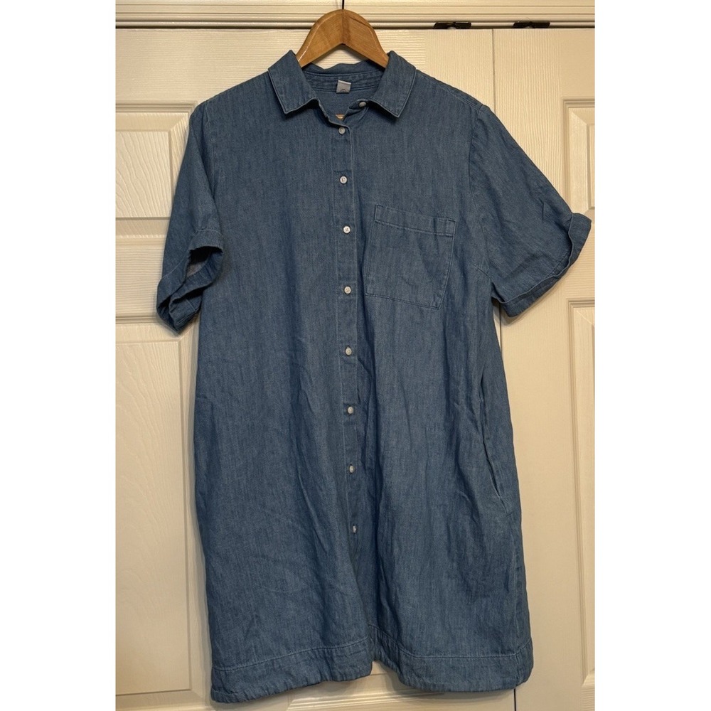 Old Navy Denim Chambray Shirt Dress XL Blue Short Sleeve Button Down Utility